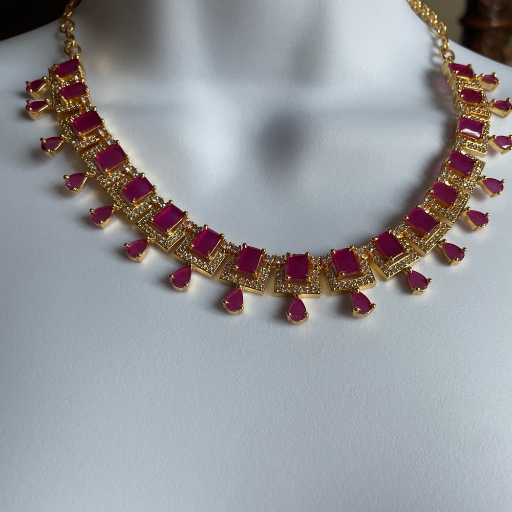 Gold-Plated Necklace with Pink Gemstones